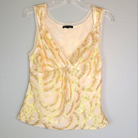 Cream and Metallic Gold Layered Chiffon Blouse - S - Picture 7 of 12